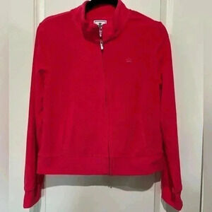 JUICY COUTURE WATERMELON RED COTTON TERRY CLOTH TRACK STYLE ZIP UP JACKET LG